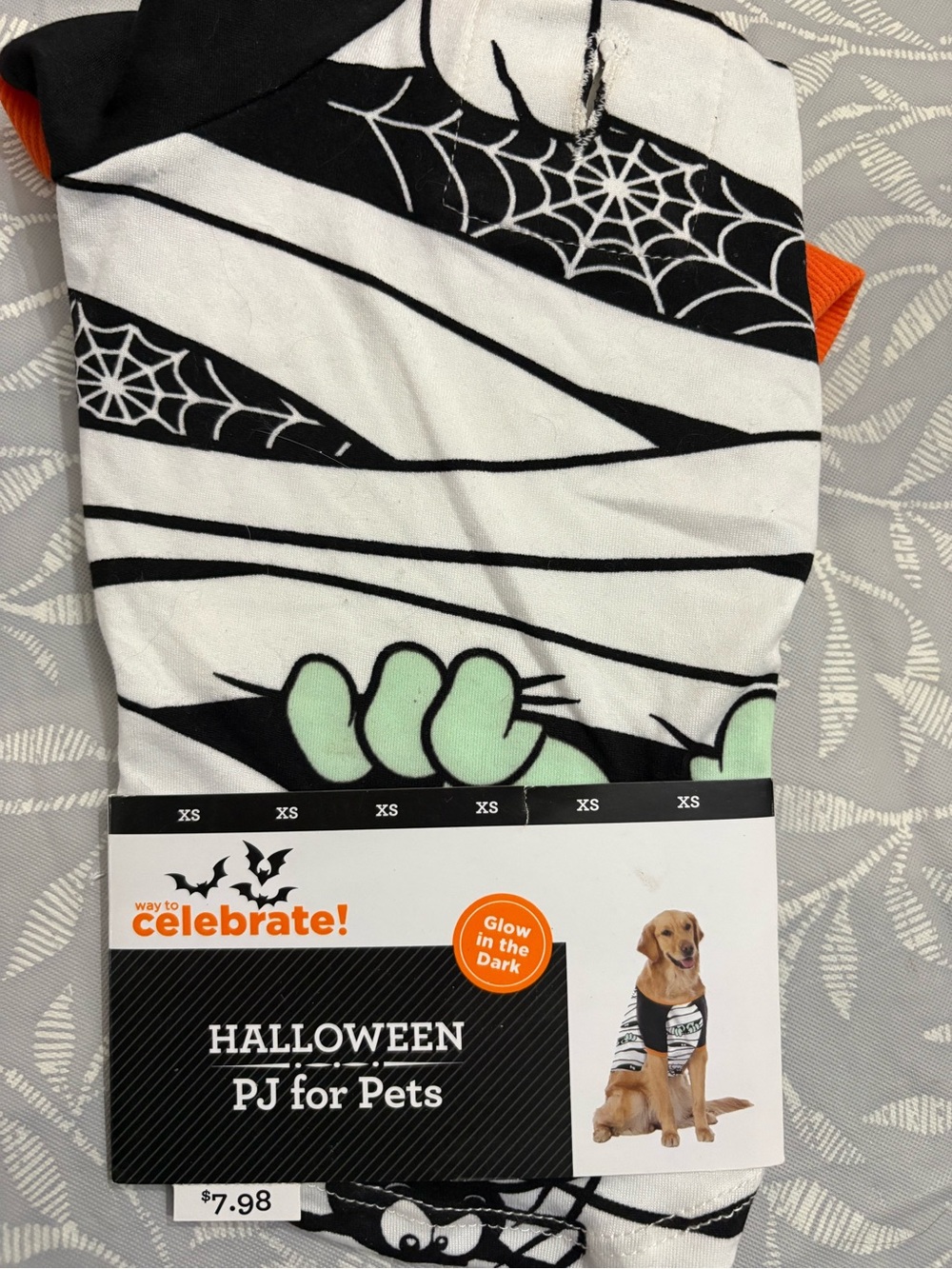 Kids Halloween Mummy Pajamas in White & Black with Green Accent